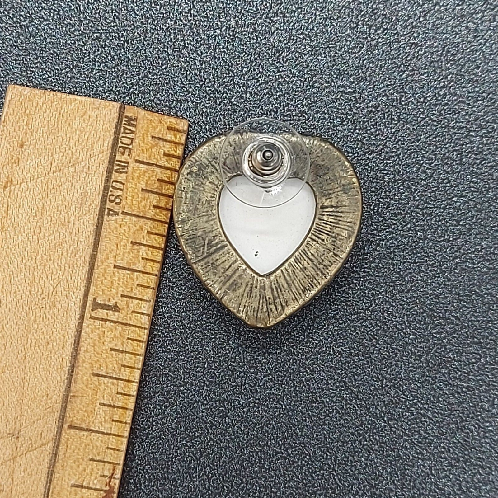 Pierced Earrings Acrylic Peacock Design Heart Studs 7/8"