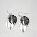 Pierced Earrings Gunmetal and Silver tone Layered Dangle 1.5"