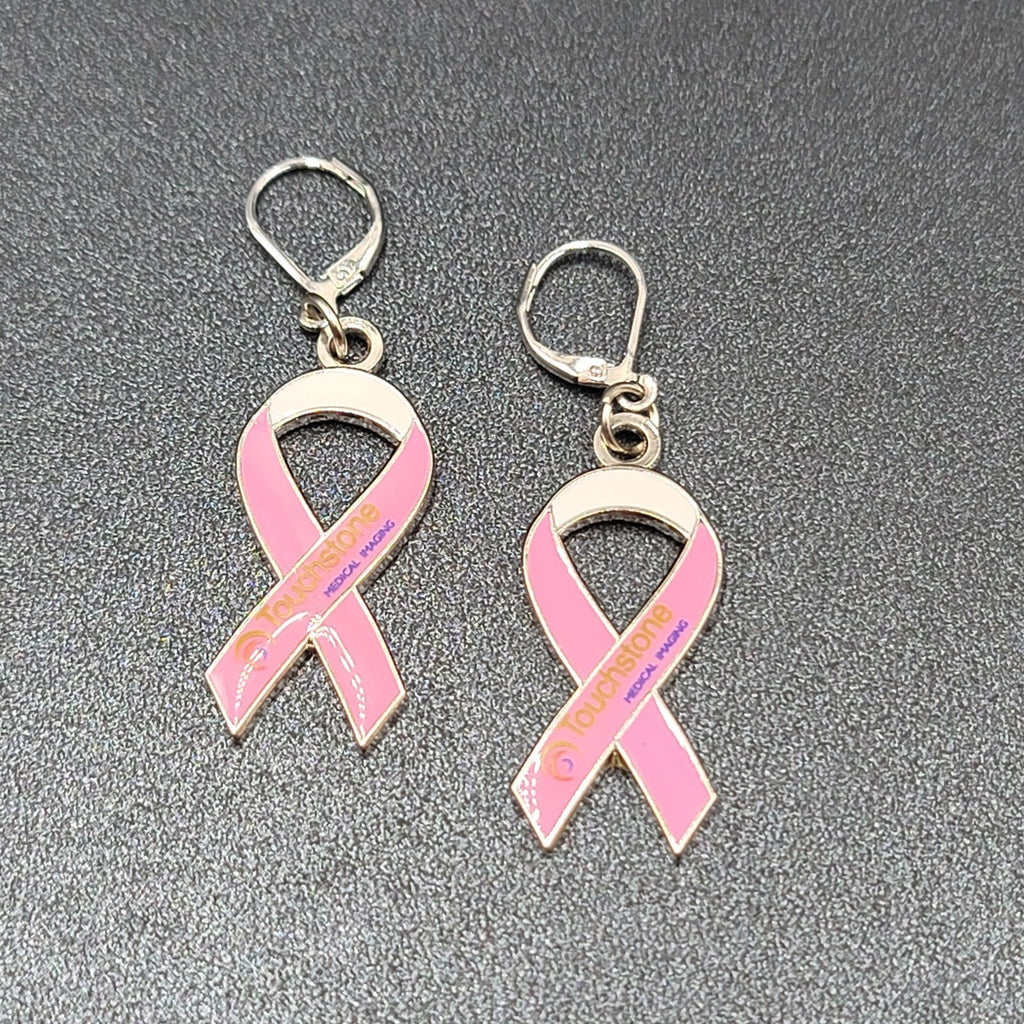 Pierced Earrings Touchstone Medical Imaging Breast Cancer Awareness Ribbon 1.5"