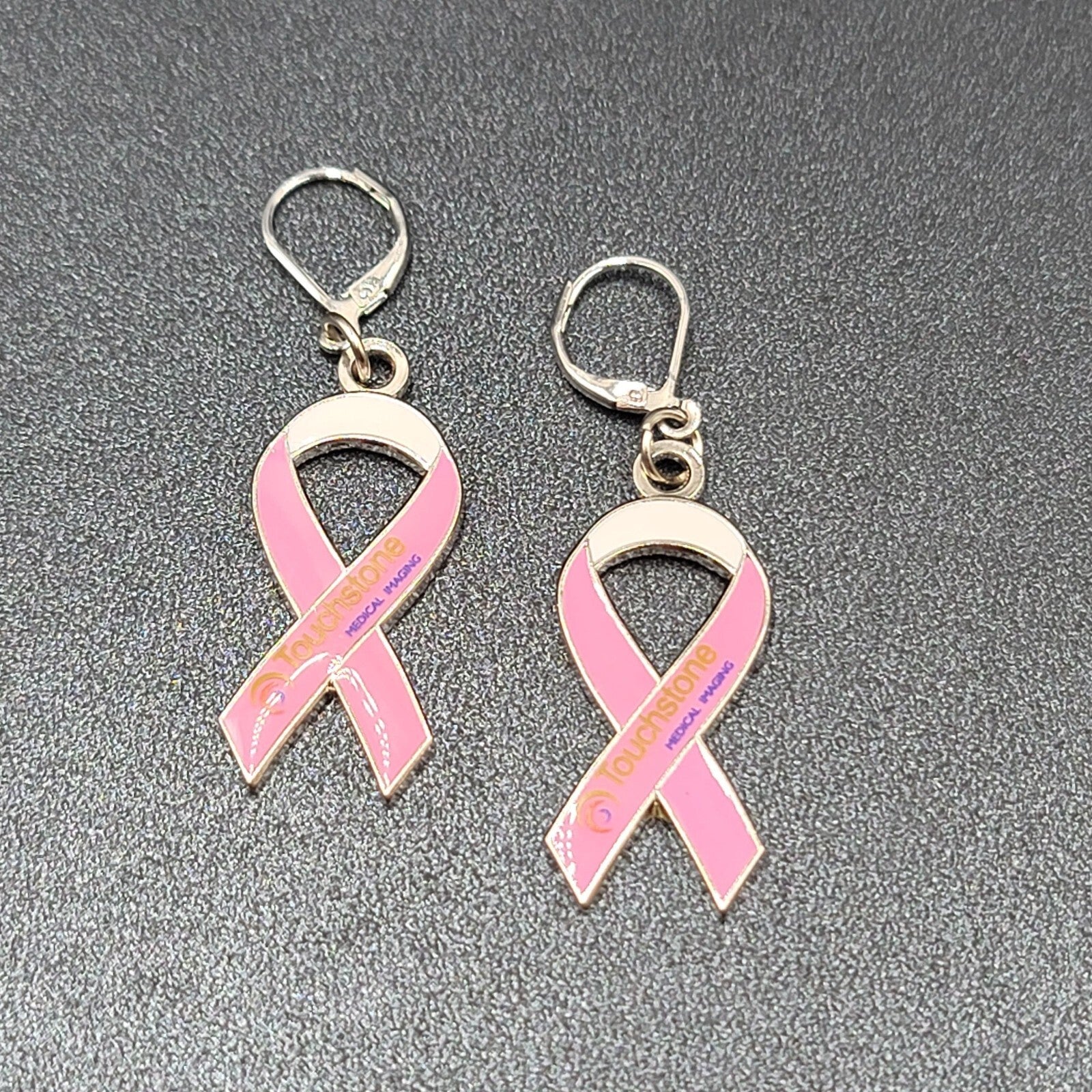 Pierced Earrings Touchstone Medical Imaging Breast Cancer Awareness Ribbon 1.5"