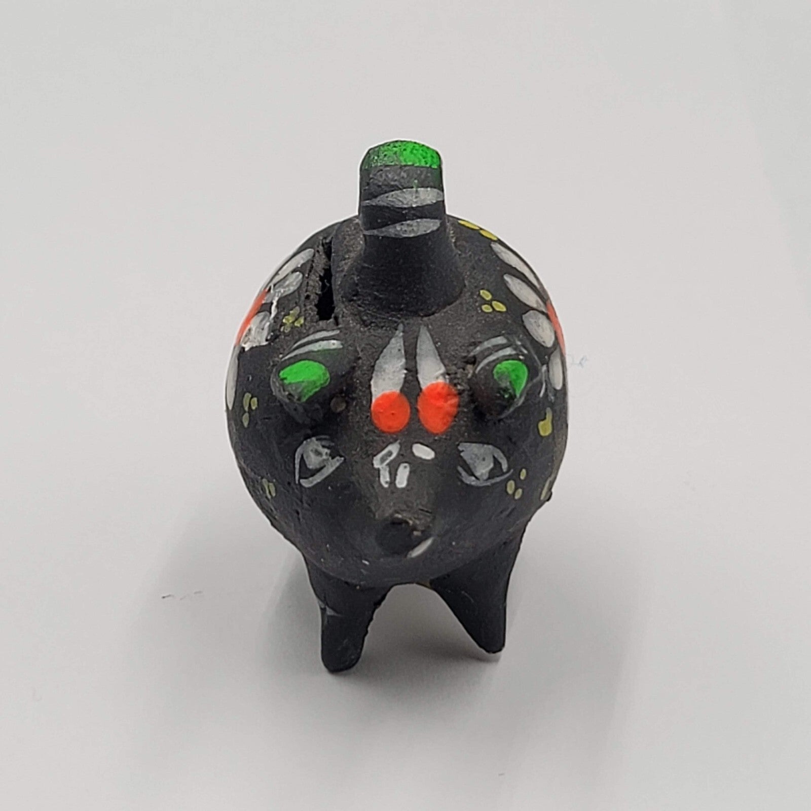 Clay Pottery Mexico Piggy Bank Vintage Folk Art Hand Painted Miniature 2"