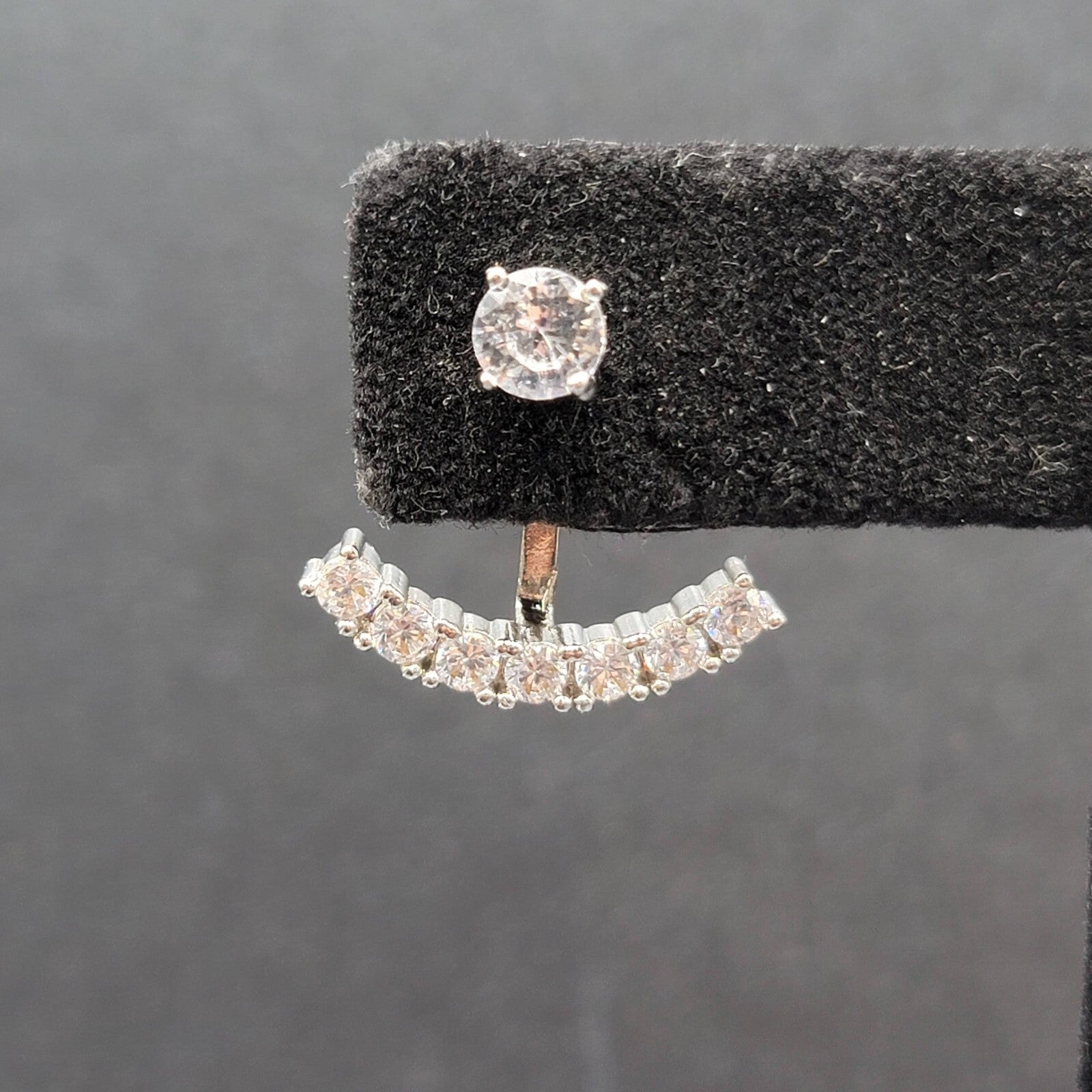 Pierced Earrings Silver tone Crystal Drop Jacket Studs 5/8"