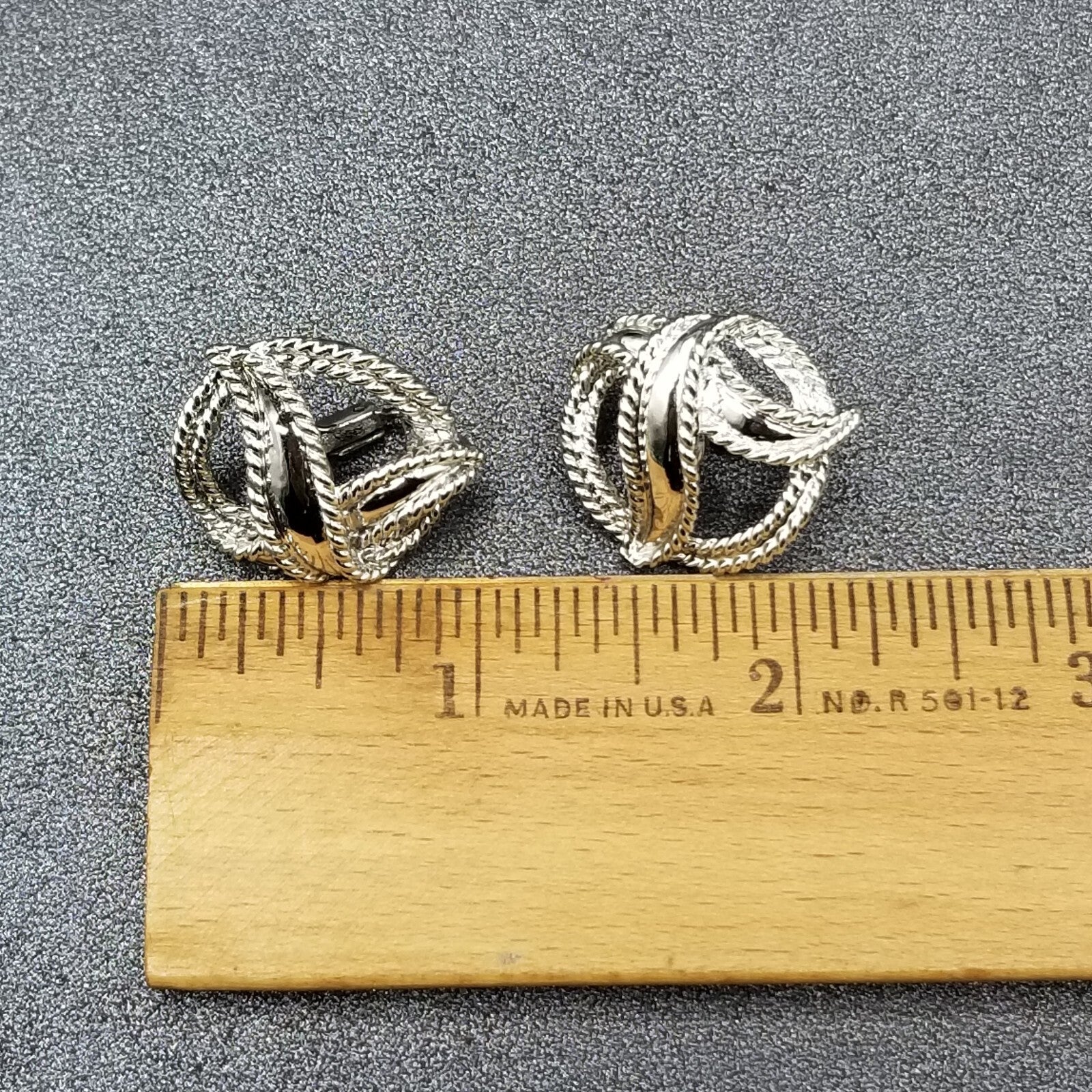 Vintage Clip on Coro Earrings Silver Plated Open Work Statement Drop Stud 1"