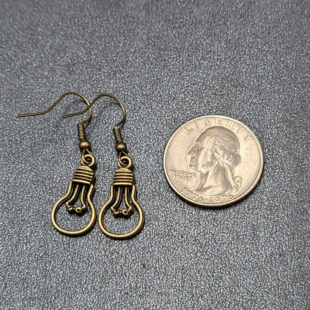 NEW Light Bulb Idea Pierced Earrings Bronze tone Dangle 7/8"