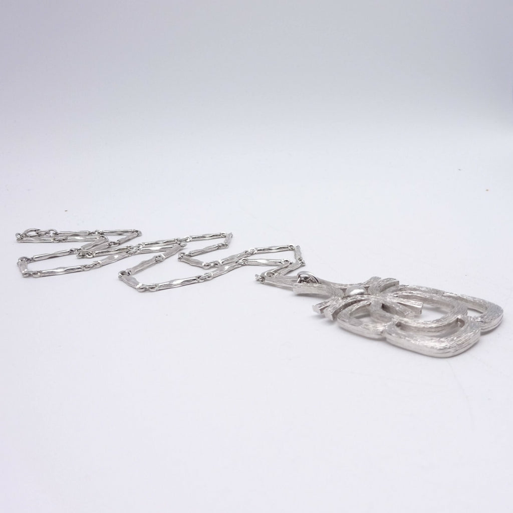Vintage Silver tone Tube Chain Pendant Necklace 24" Estate Costume Mid Mod