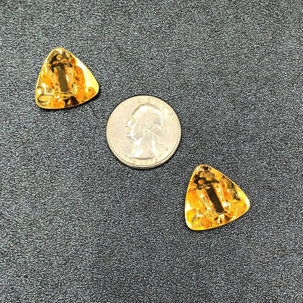 Vintage ROMA Clip on Earrings Hammered Gold Plated High Polish Drop 3/4"