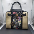 Dasein Womens Fashion Large Faux Leather Satchel Handbag Floral Black Gold tone