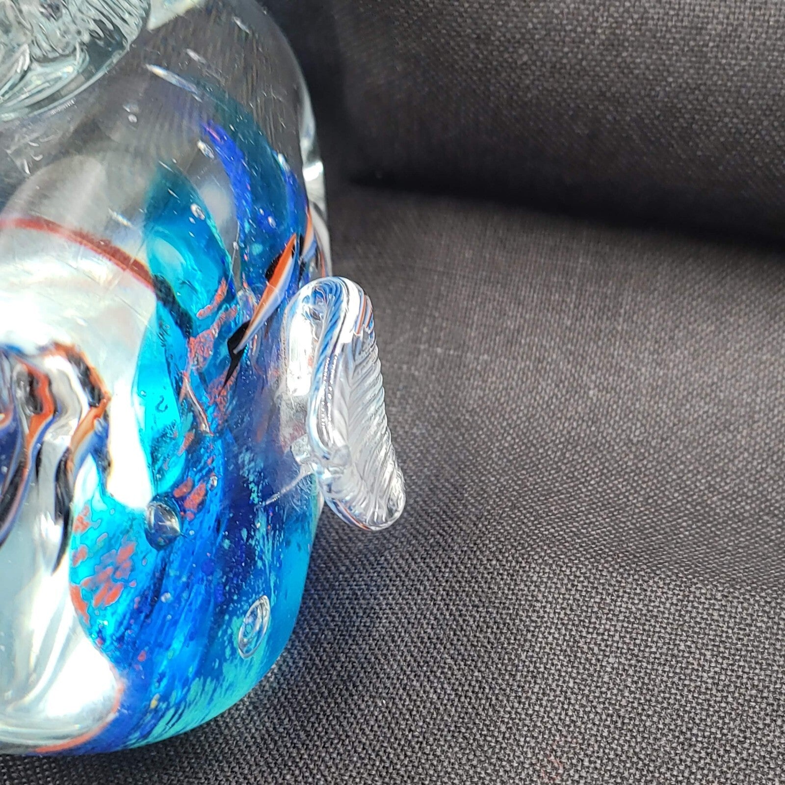 Multicolor Glass Fish Paperweight with Fish Inside Large Heavy 7"