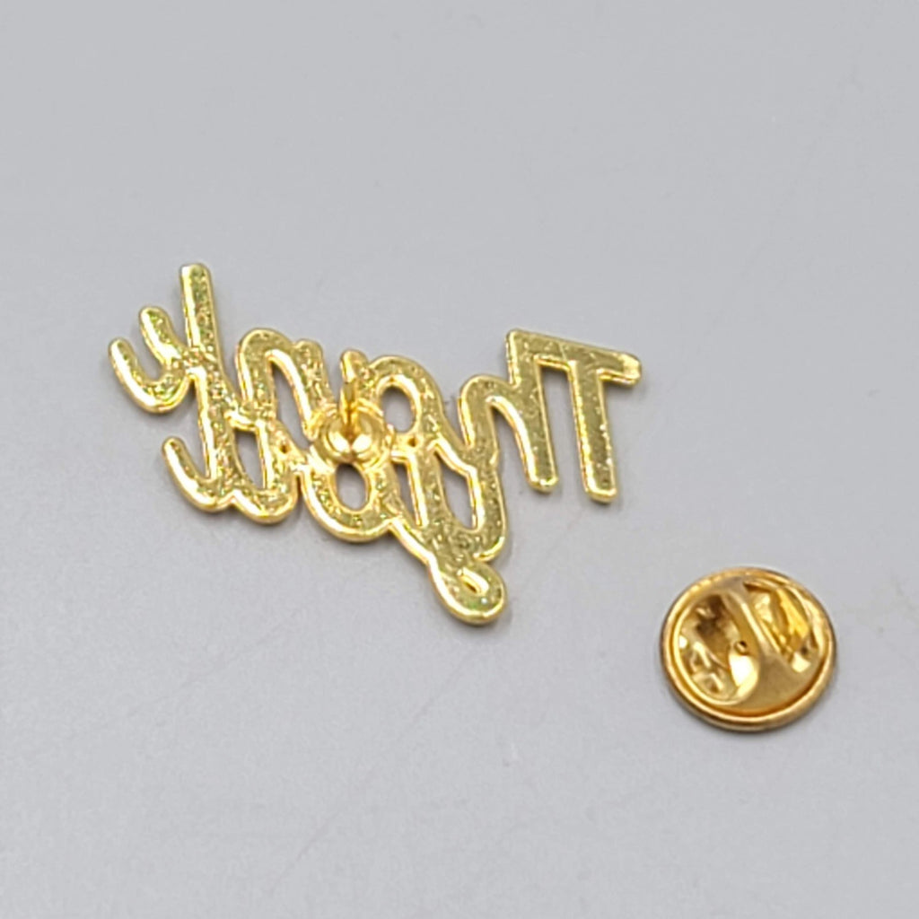 Thank You Script Hat Lapel Pin Gold tone 1 3/8" x 3/4"