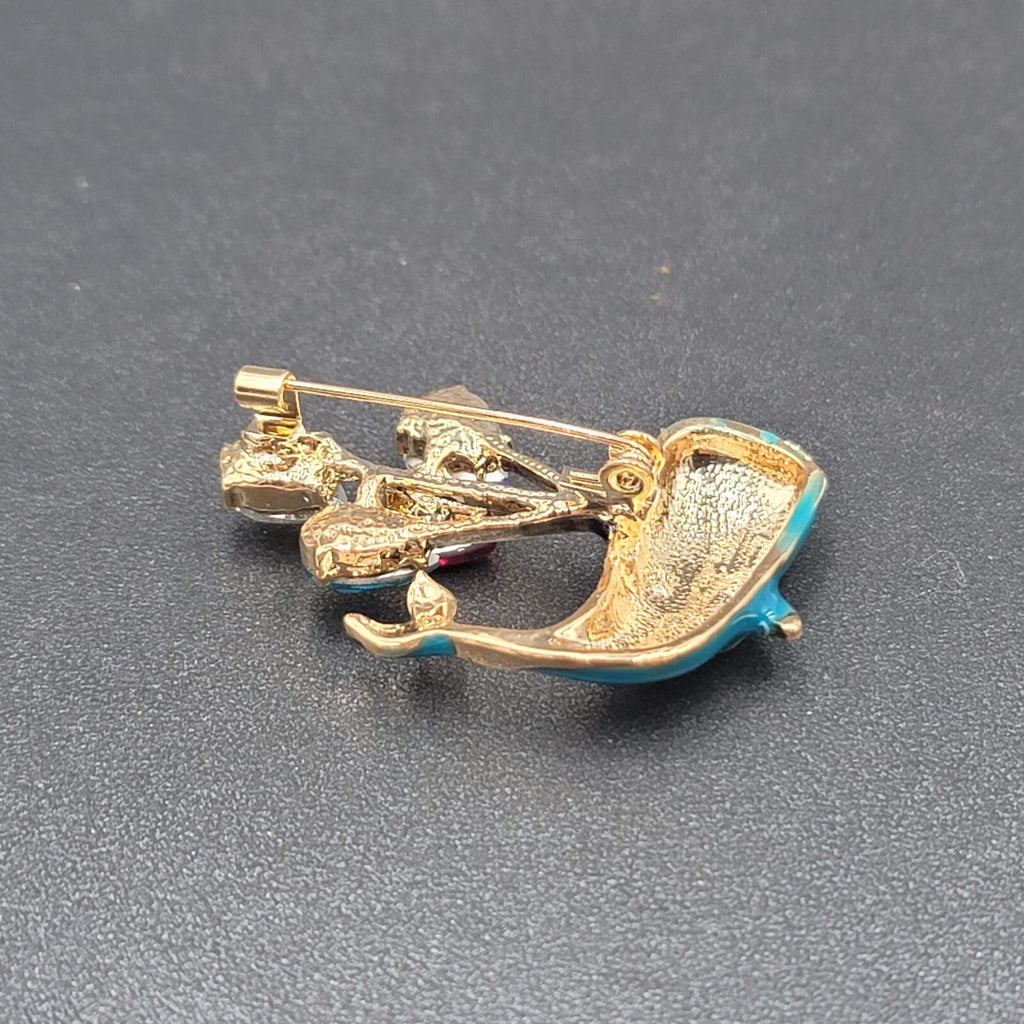 Crystal Rhinestone Whale Brooch Blue Enamel Multi Color Balloons 1 7/8"