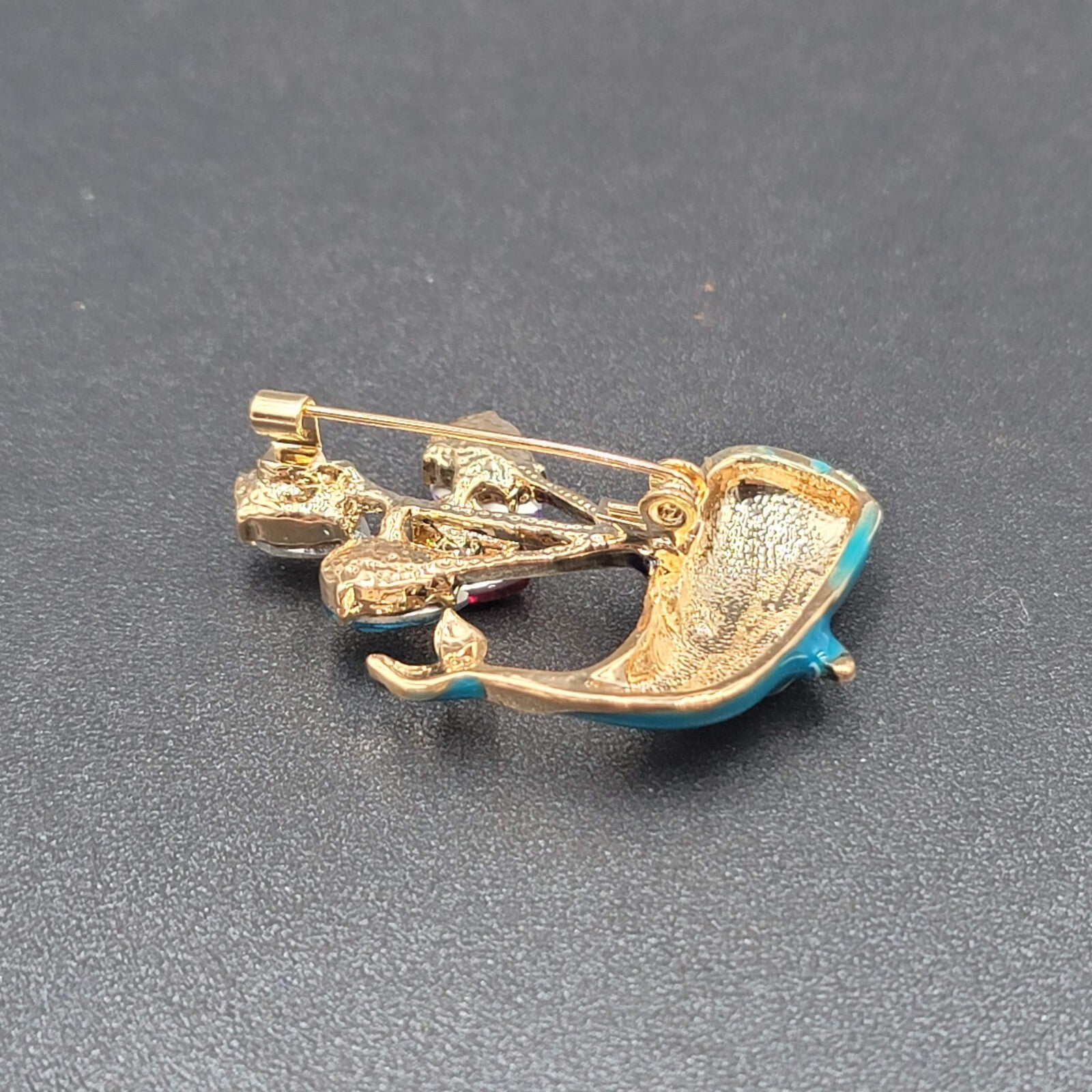 Crystal Rhinestone Whale Brooch Blue Enamel Multi Color Balloons 1 7/8"