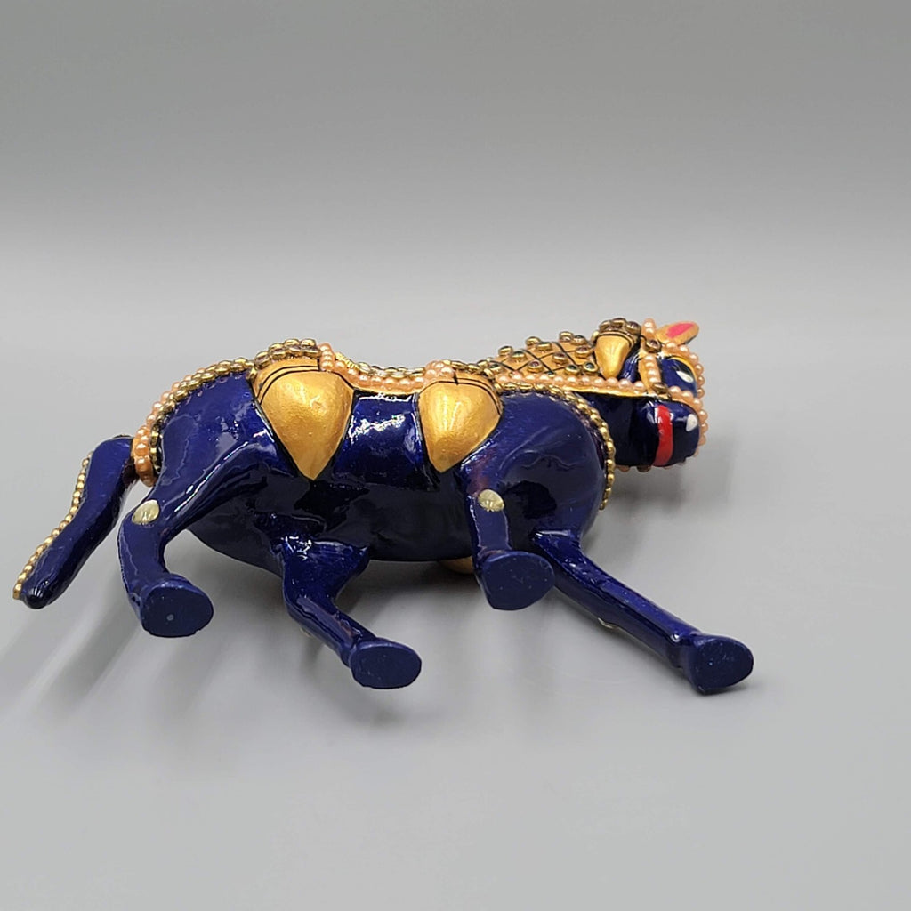 Metal Handmade Semi-Precious Stone Enamel Decorative Horse Figurine India 4.5"