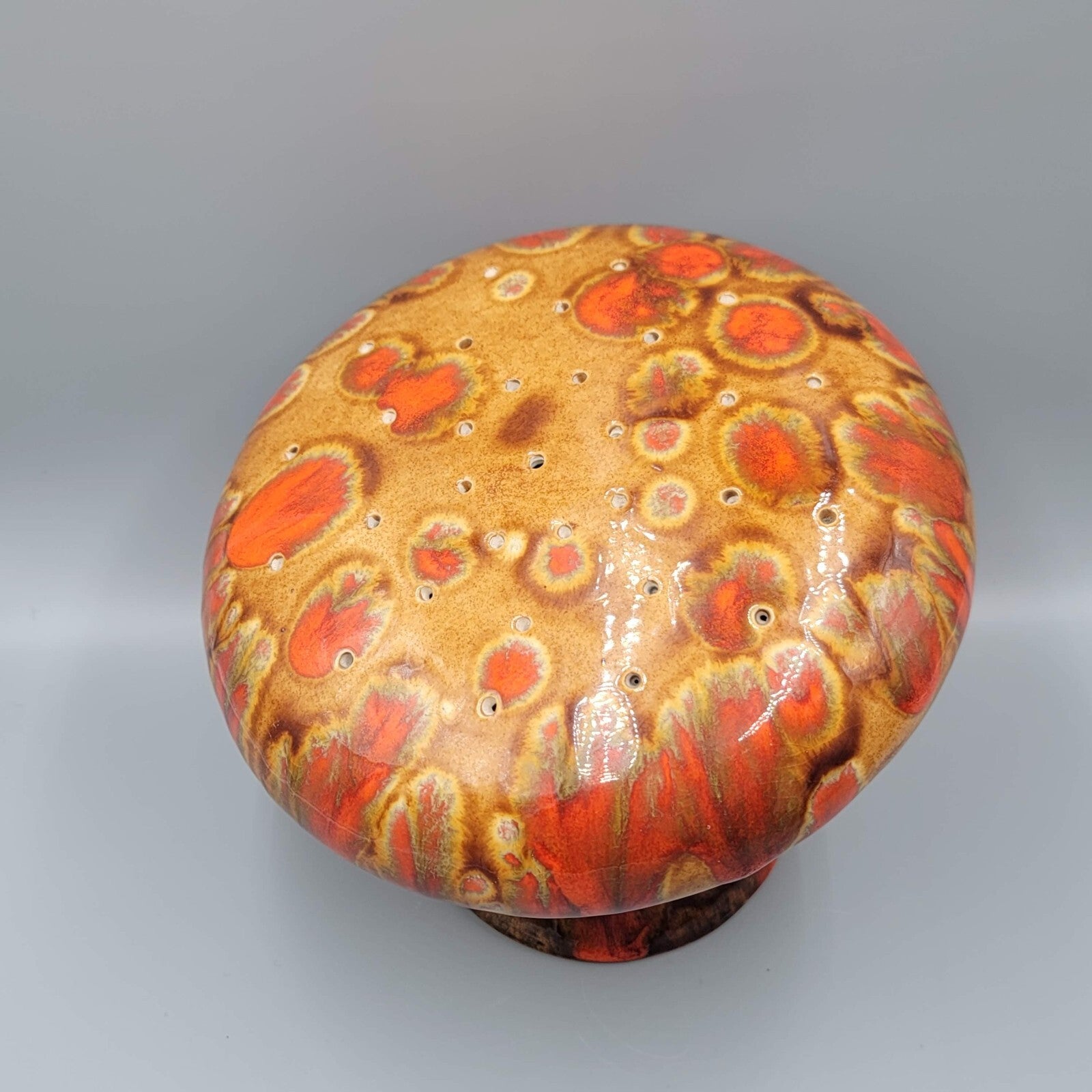 Vintage Large Cermaic Mushroom Incense Burner Orange Drip 6"x7"