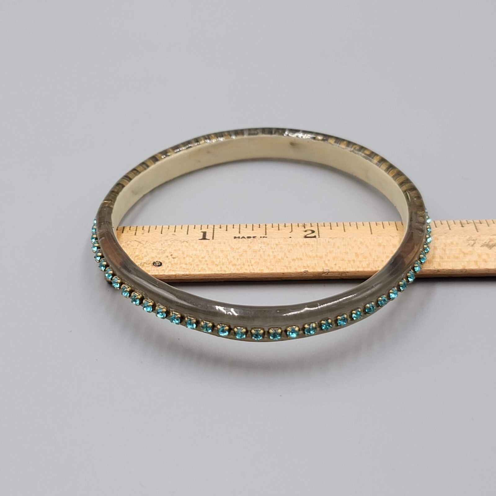 Resin Bangle Bracelet Translucent Blue Rhinestone 8.5 in