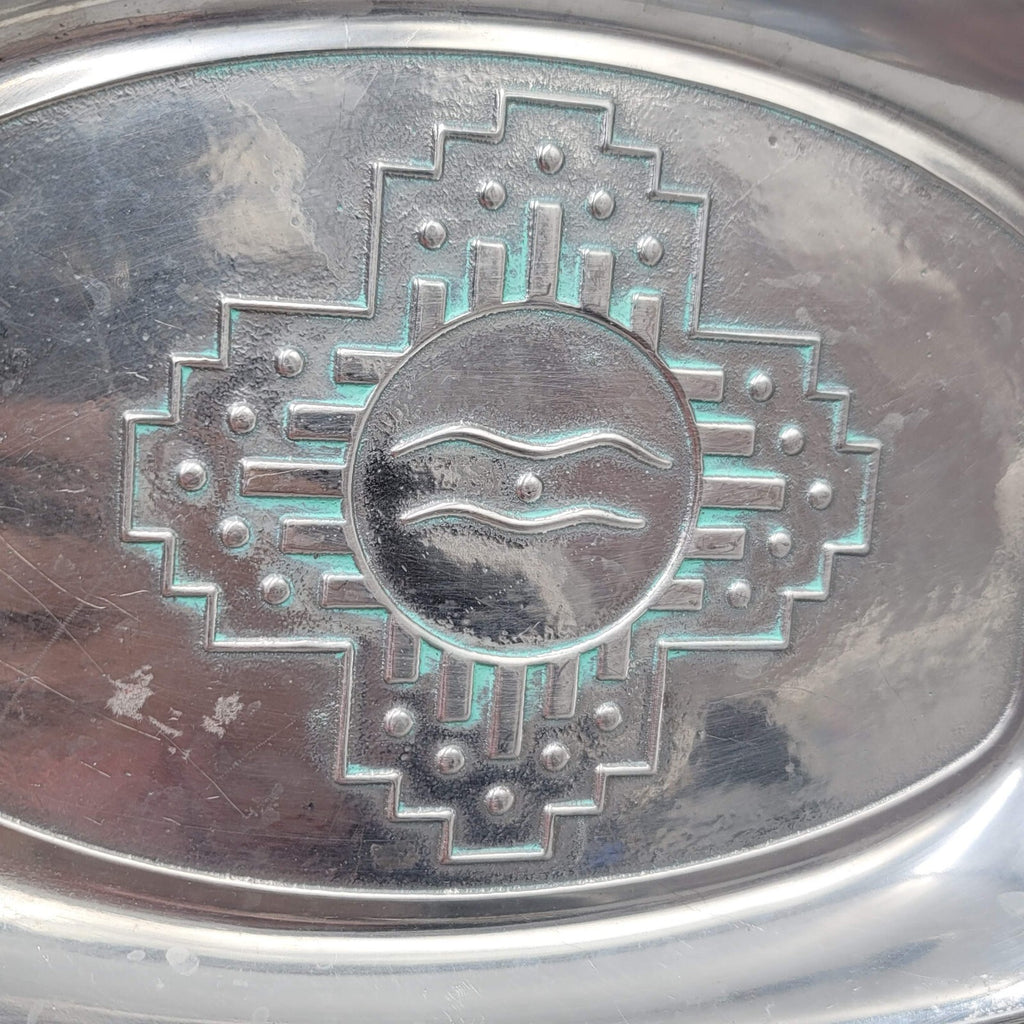 Wilton Armetale Zia Pewter Bread Tray Southwest Turquoise Dish USA 9”x 6”