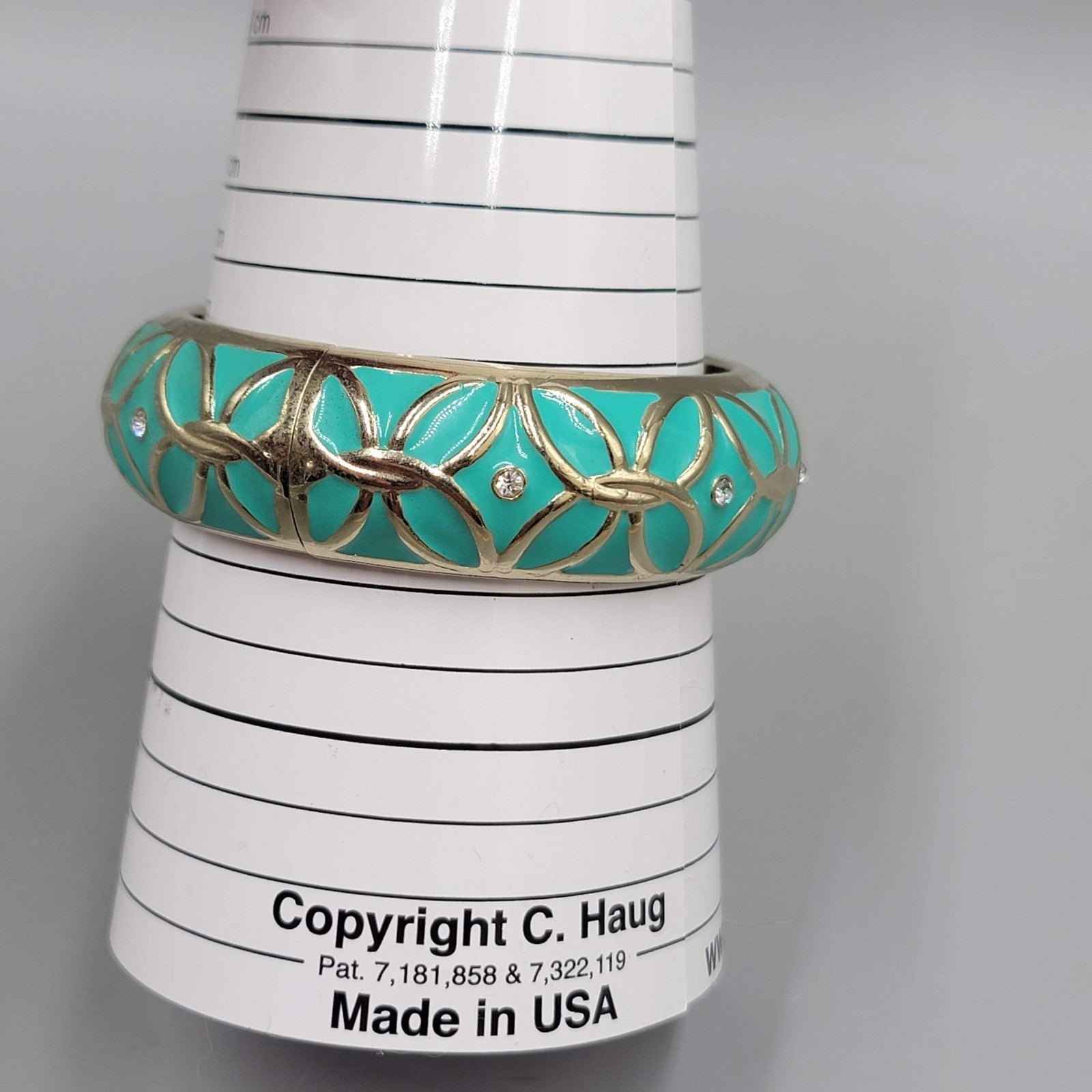 Dress Barn Bracelet NWT Teal Enamel Crystal Hinged Bangle Gold tone 7 in