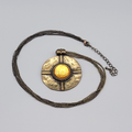 Large Medallion Pendant Necklace Bronze tone Yellow Glass 28"-31" Double Chain