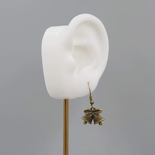 Bronze tone Pierced Earrings  Embossed Bells Holiday Celebration 1/2"