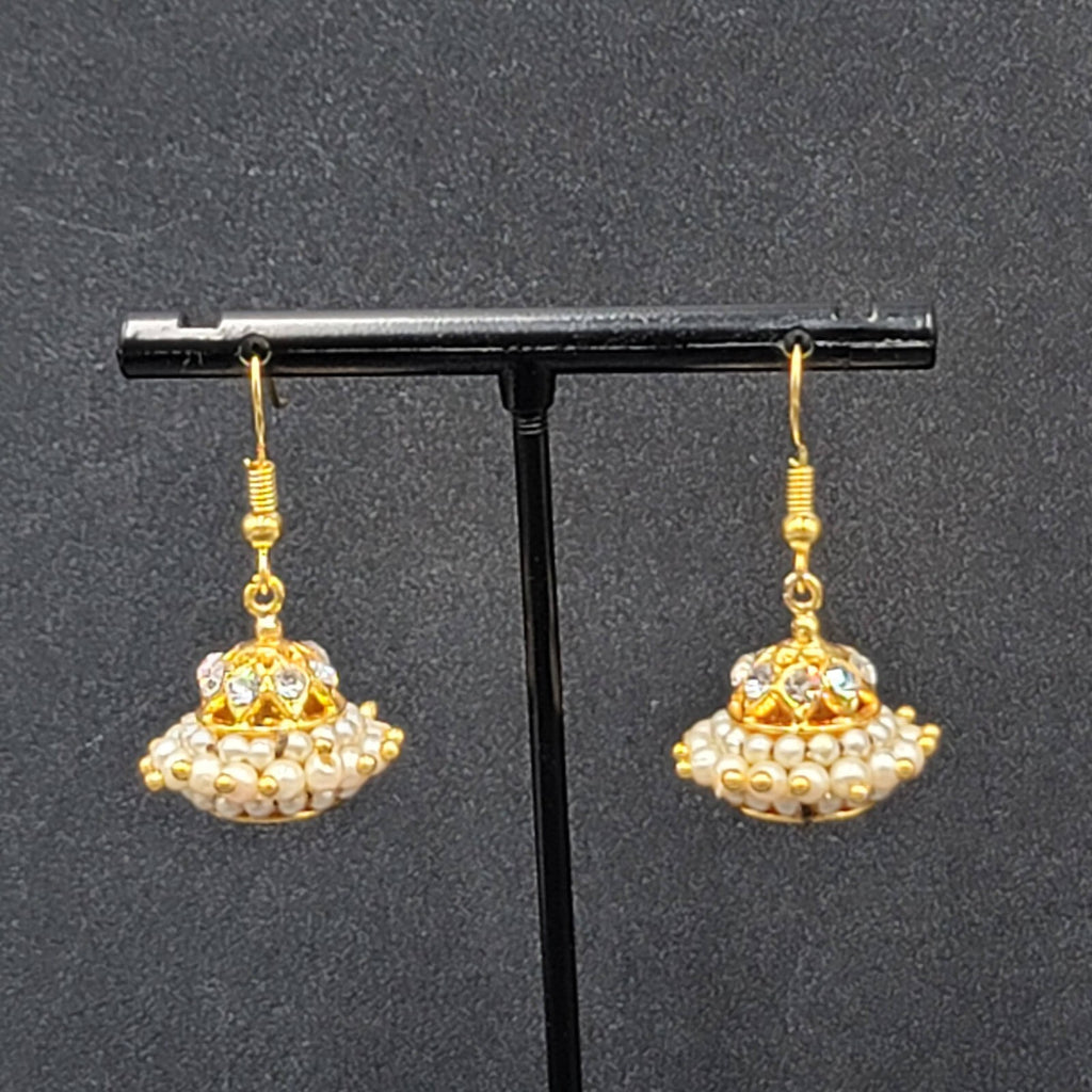 Pierced Earrings Gold Plated Chandelier Faux Pearl Beads 1"