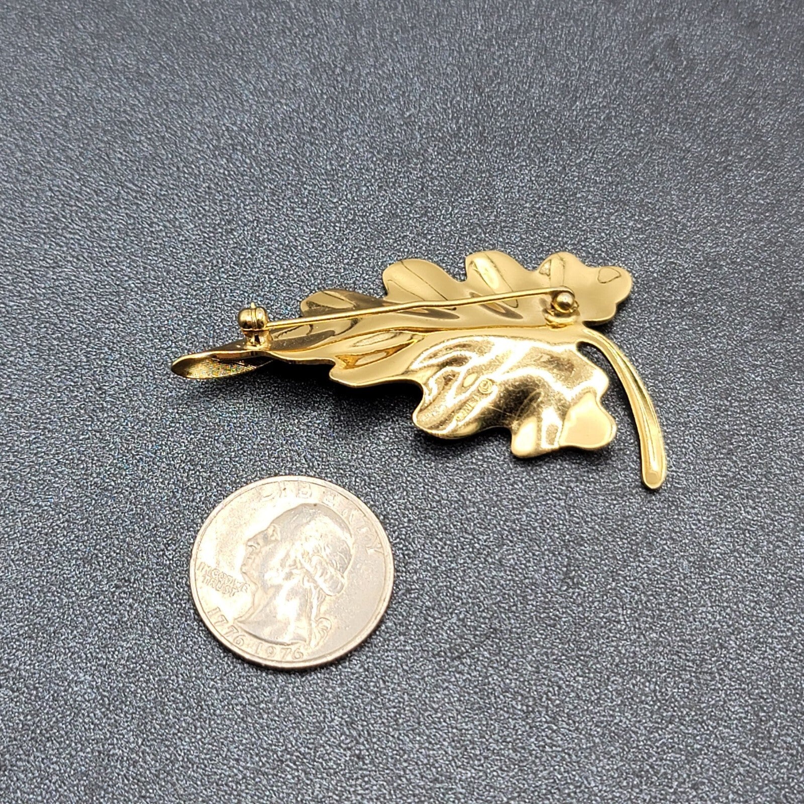 Vintage Monet Brooch Gold Plated Leaf Pin Estate 2 3/8" long Signed