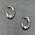 Vintage Pierced Earrings Silver tone Scalloped Open Oblong Hoop Drop 1 1/4"