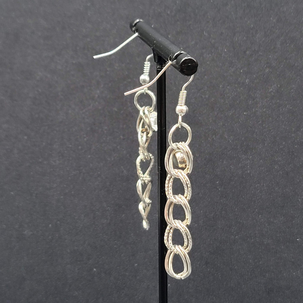 Pierced Earrings Silver tone Rhinestone Dangle Chain 1.75"