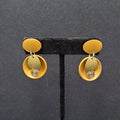 Pierced Earrings Brushed Gold tone Gold Silver Accent Modernist Dangle  1 3/8"