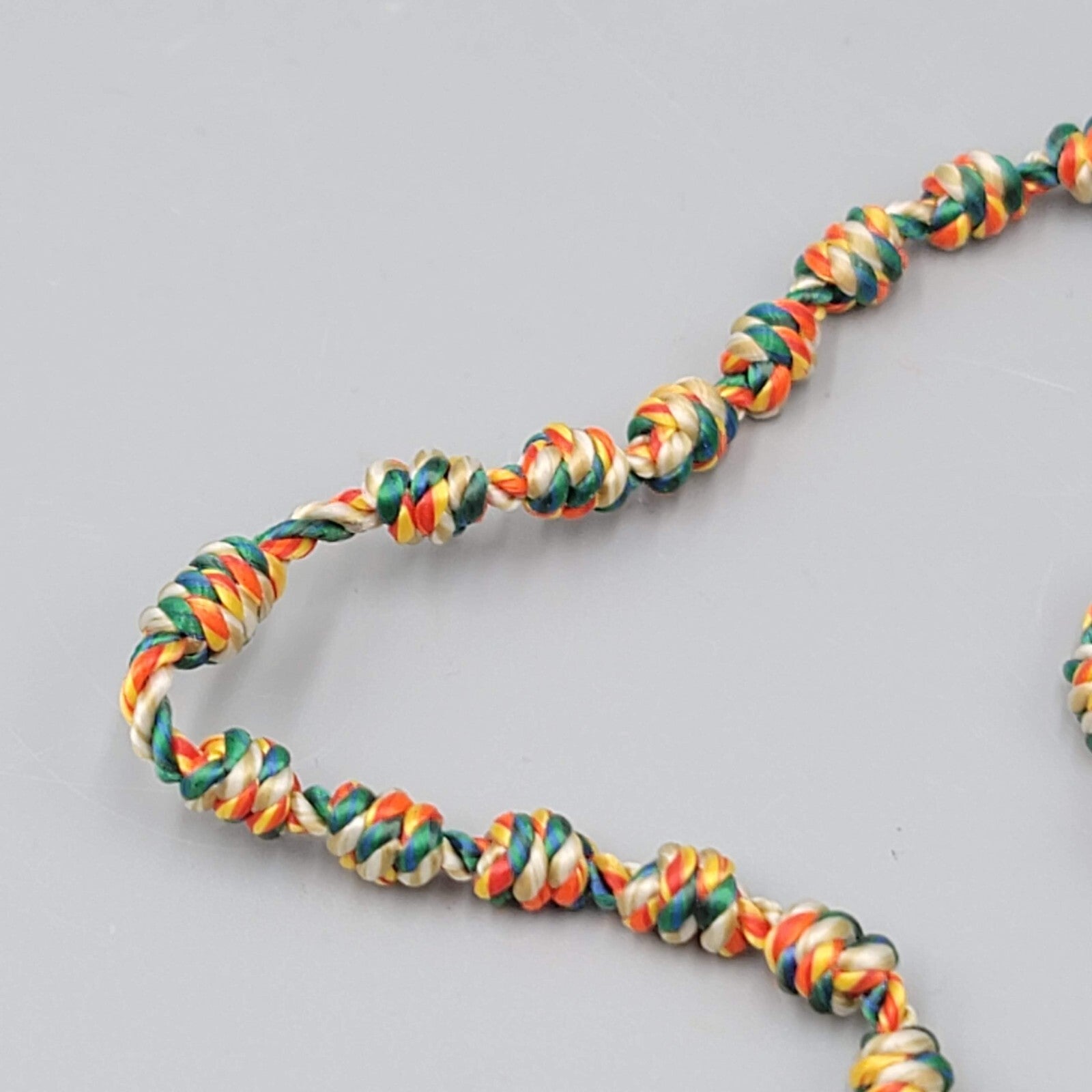 Hand Knotted Rosary Multi Color Thread Silver tone Crucifix Hand Made