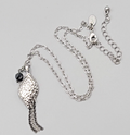 Lia Sophia Necklace Pendant Black Bead Silver tone Chain 16"-19"