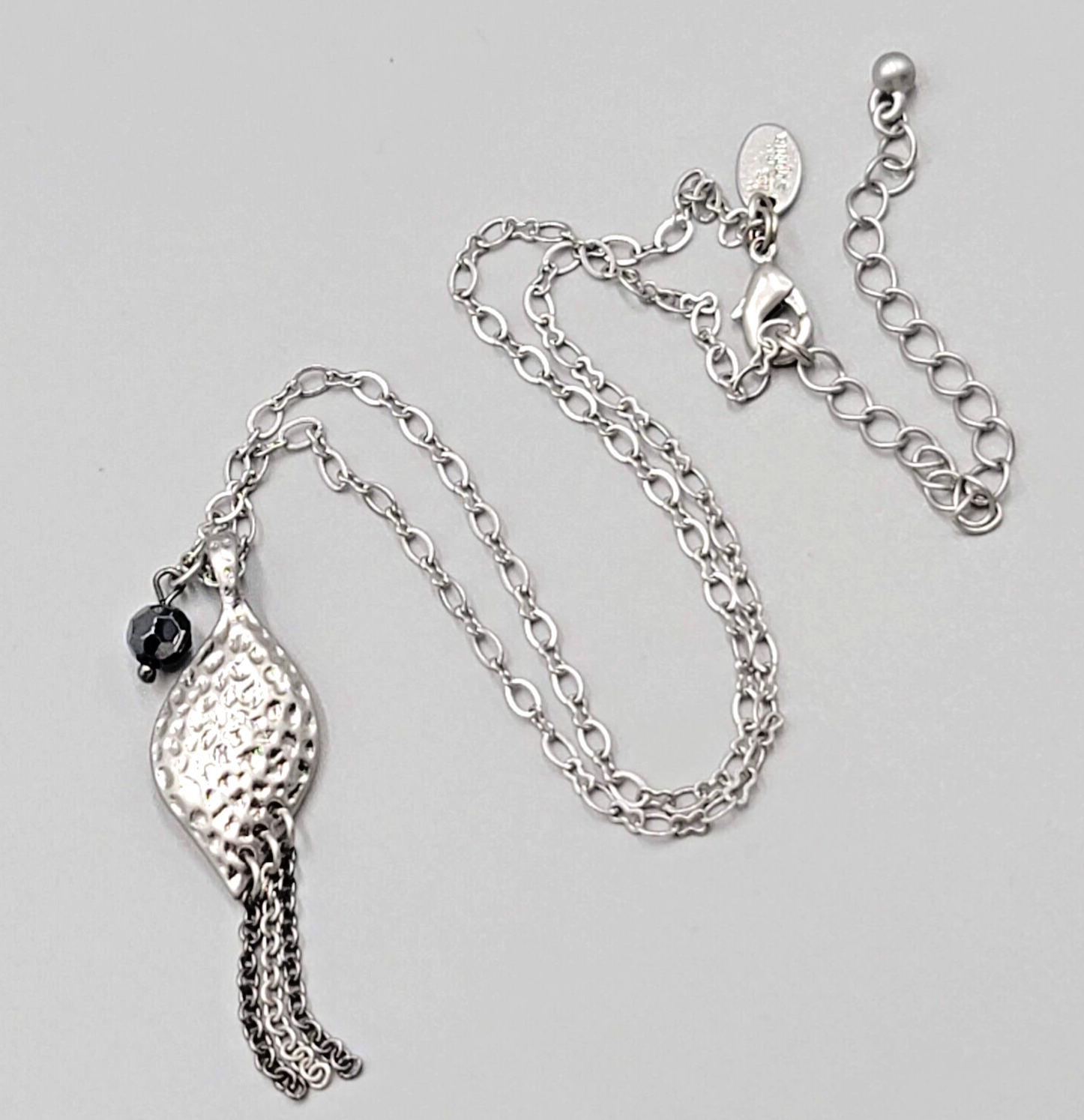 Lia Sophia Necklace Pendant Black Bead Silver tone Chain 16"-19"