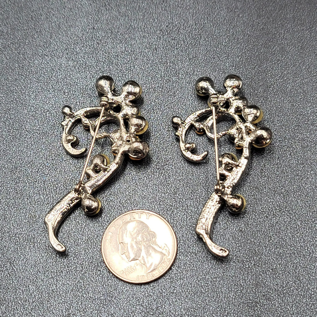 Vintage Brooch Lot of 2 Silver tone Green Purple Crystal Rhinestone 2.5"