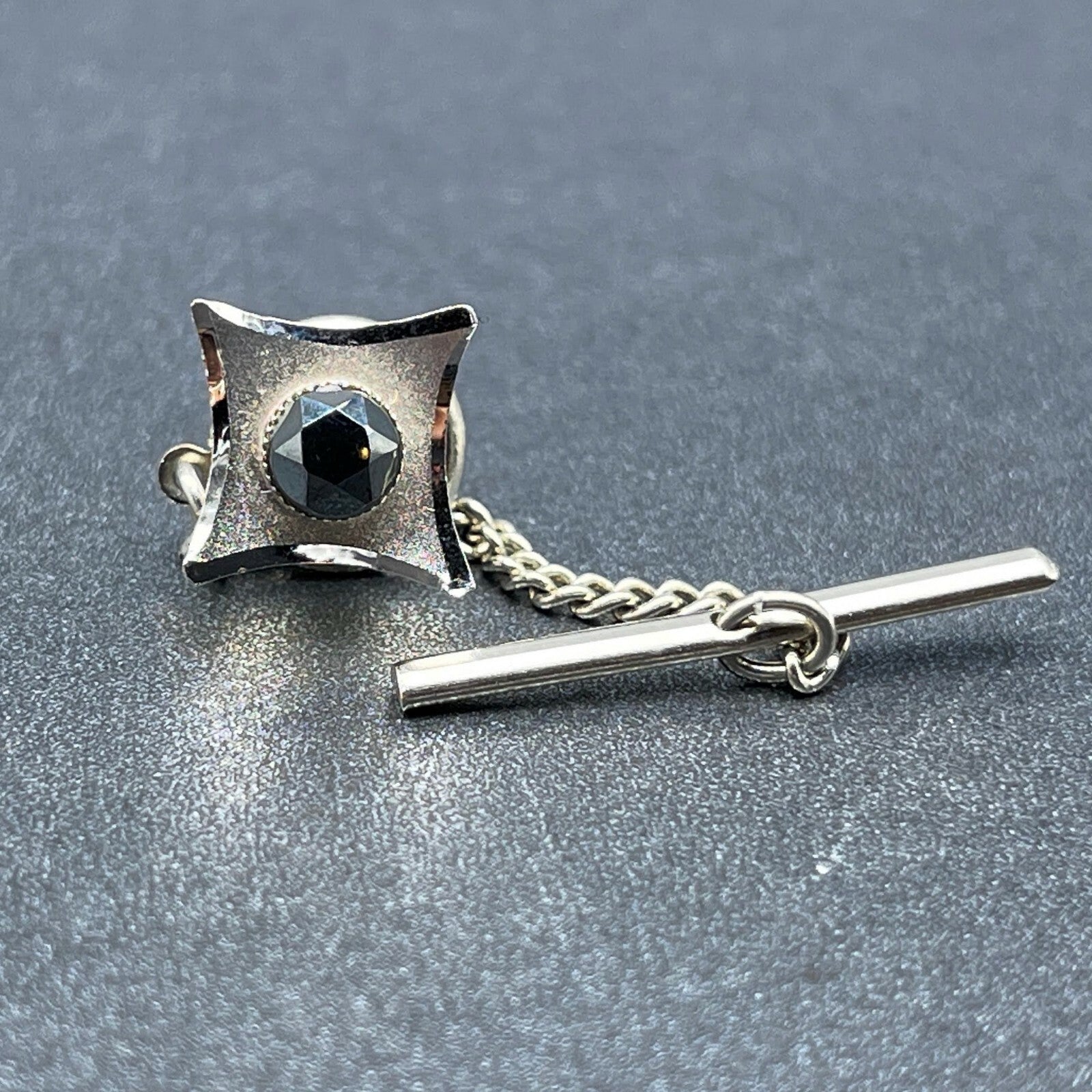 Vintage Marcasite Tie Tack Tie Pin Necktie Silvertone Formal Wear Groom Gift 