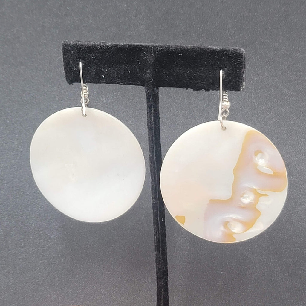 Pierced Earrings Snake Skin Print on Sea Shell 1.75"
