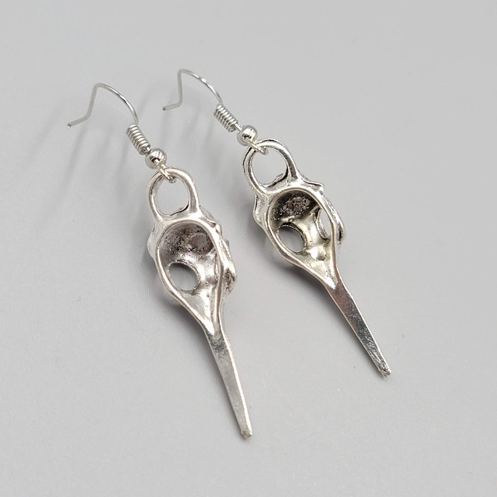 Bird Skull Pierced Earrings Silver tone Dangle New 1.5"