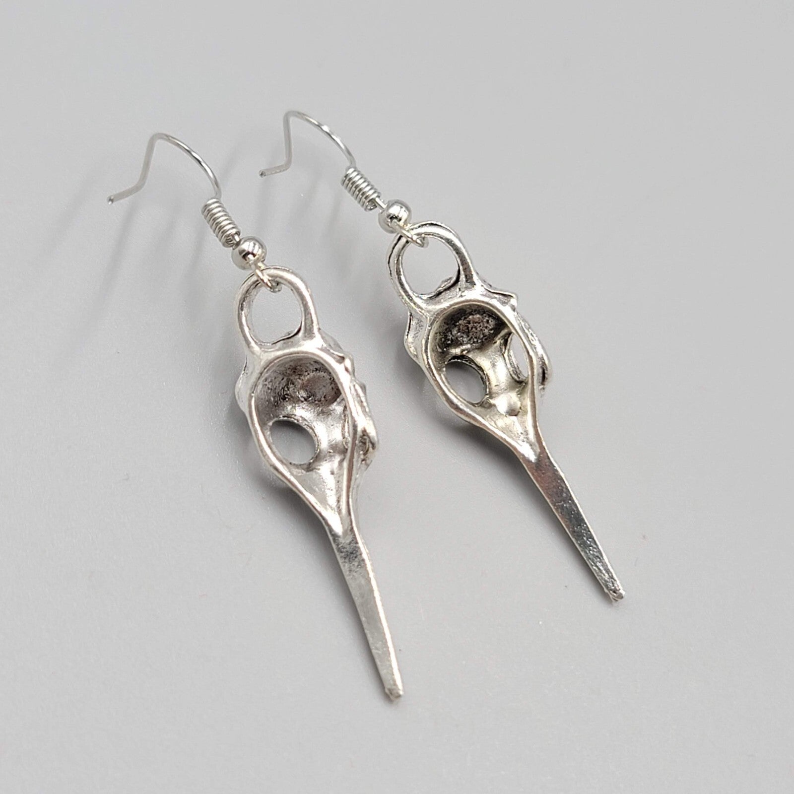 Bird Skull Pierced Earrings Silver tone Dangle New 1.5"