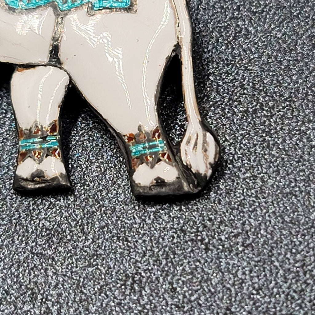 Vintage Sterling Silver Signed Elephant Brooch Enameled White Siam 2"