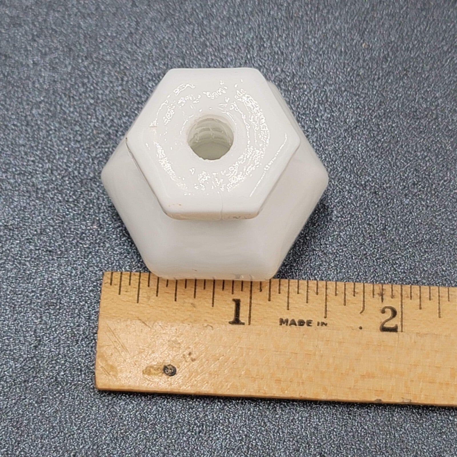 Vintage White Glass Drawer Pull SINGLE Reclaimed Salvaged Hardware 1 3/8"