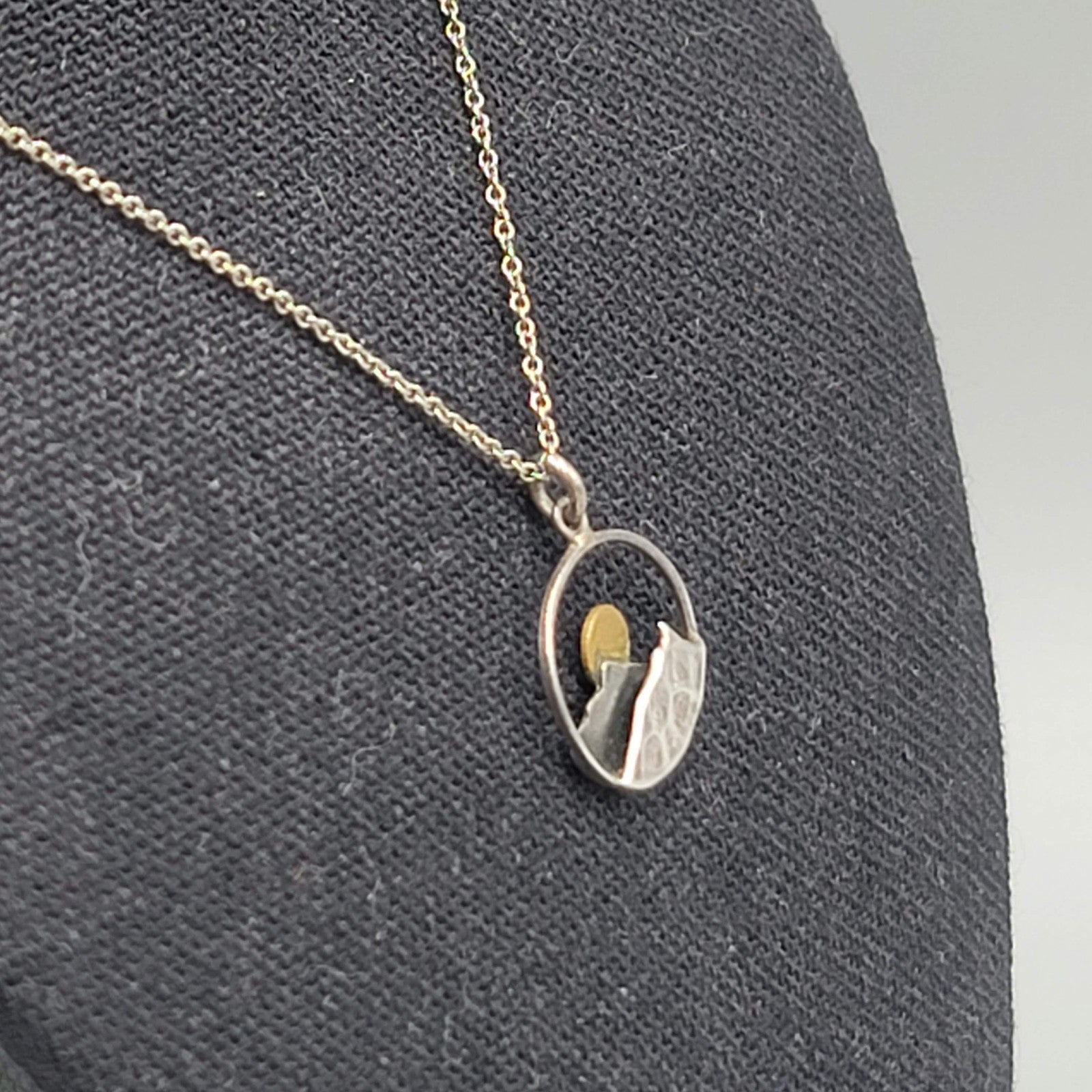 Athena Designs Sun Mountain Pendant Necklace Sterling Silver 925 - 16"-18"