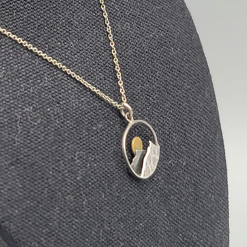 Athena Designs Sun Mountain Pendant Necklace Sterling Silver 925 - 16"-18"