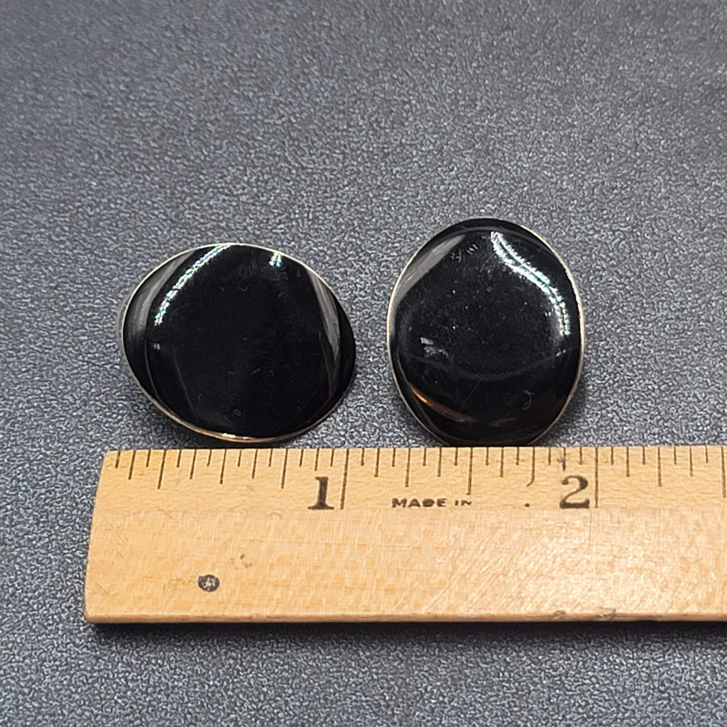 Vintage Pierced EarringsGold tone Black Enamel Drop 1"