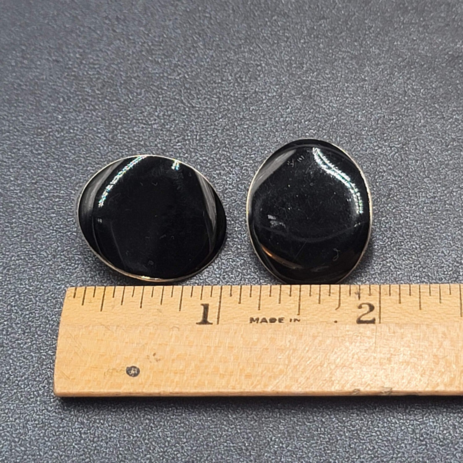 Vintage Pierced EarringsGold tone Black Enamel Drop 1"