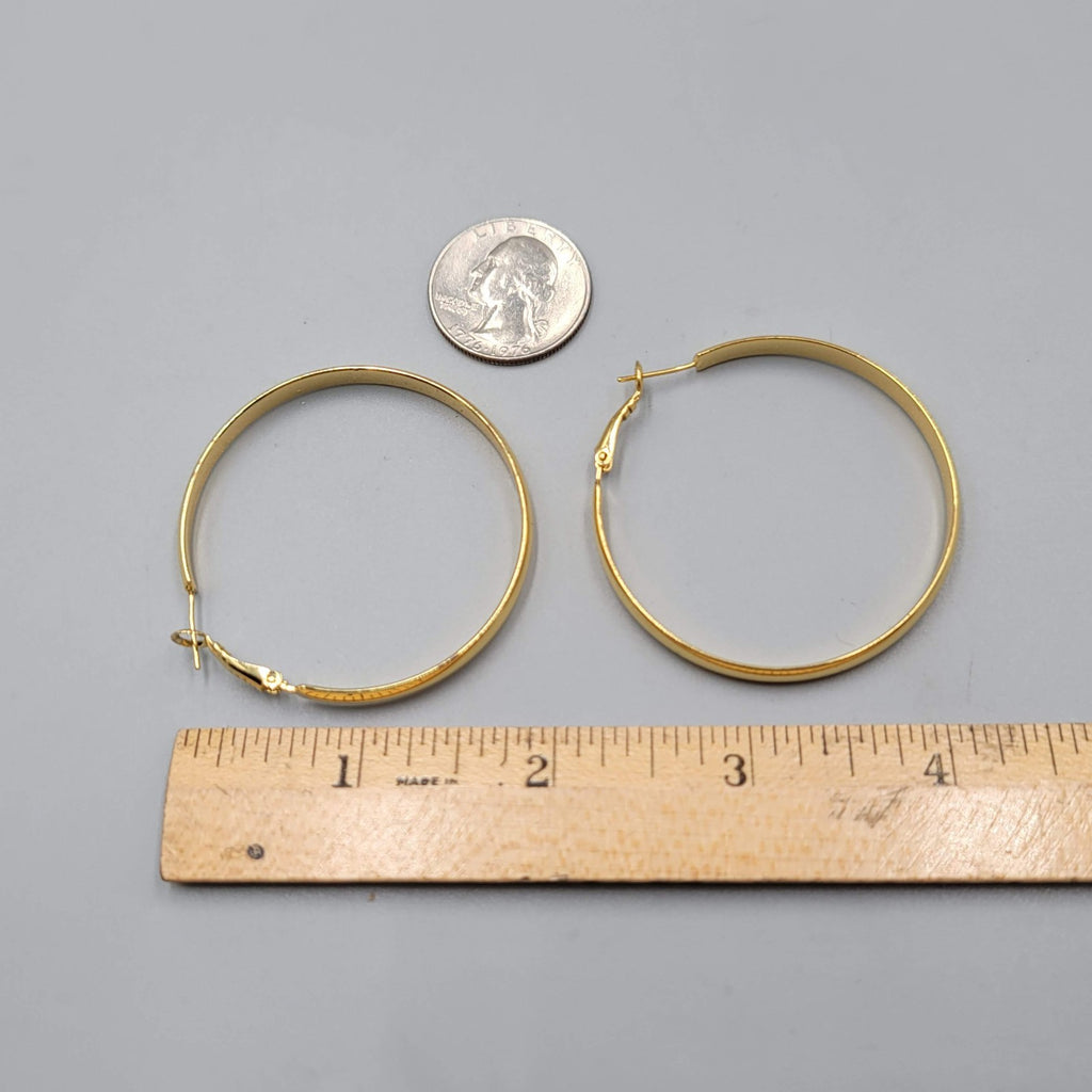 Large Hoop Pierced Earrings Gold tone Hoops 2"