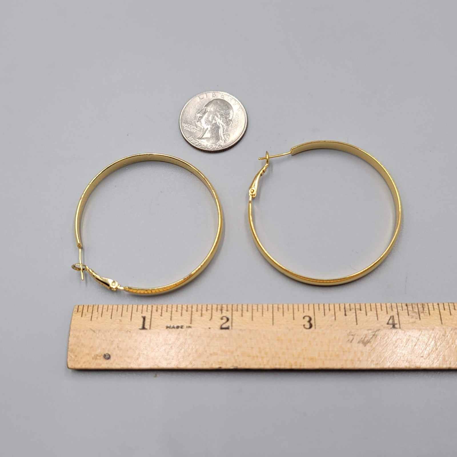 Large Hoop Pierced Earrings Gold tone Hoops 2"