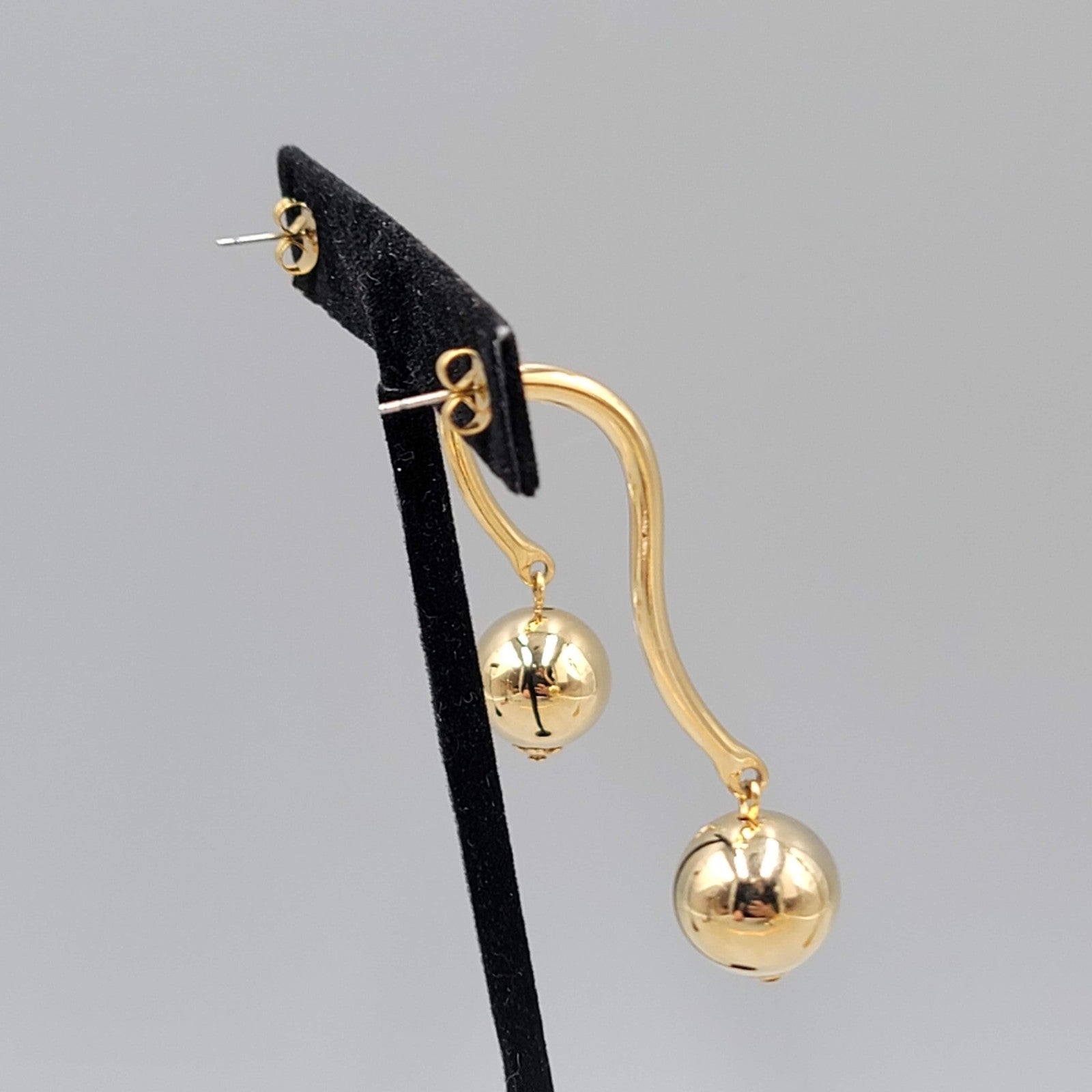 Modernist Drop Pierced Earrings Gold tone Dangle 2.5 in