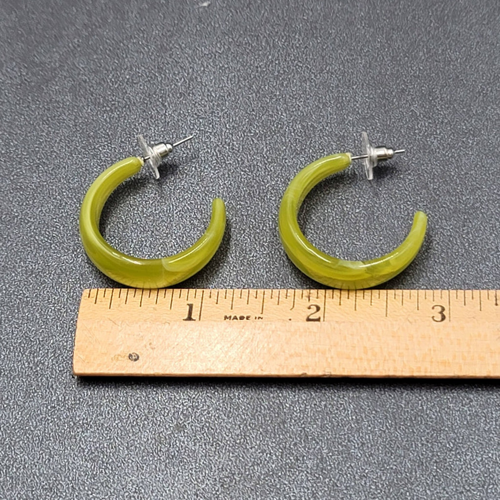 New Pierced Earrings Acrylic Green White Marble Pattern Hoops Lightweight 1.25"