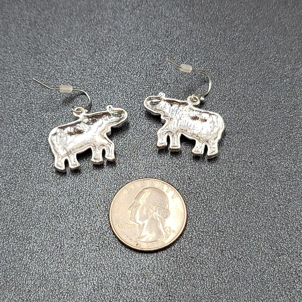 Pierced Earrings Silver tone Rhinestone Studded Dangle 3/4"