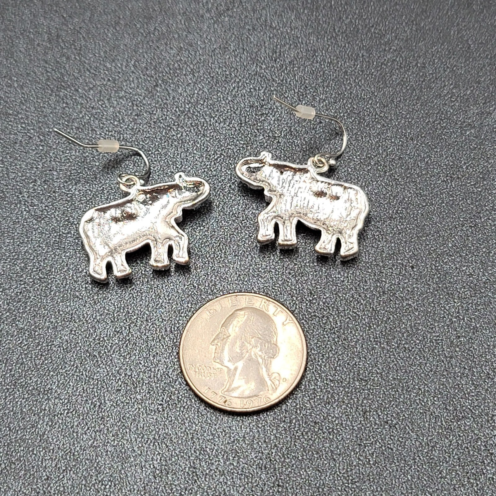 Pierced Earrings Silver tone Rhinestone Studded Dangle 3/4"