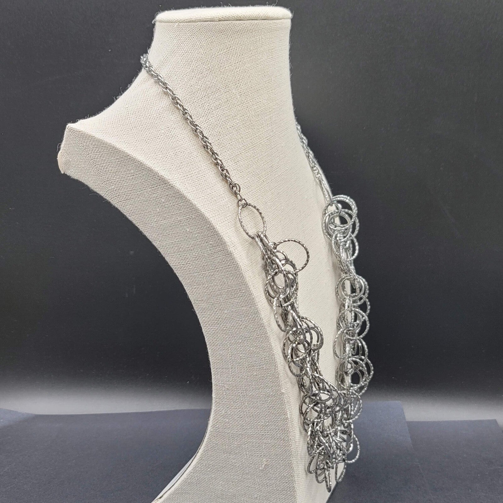 Silver tone Necklace Double Strand Circle Links 24" - 27" Adj
