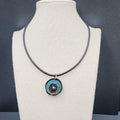 Artisan Birds Nest Necklace Leather Cord Blue Enamel Black Pearl 16"