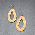Pierced Earrings Rattan Open Teardrop Dangle Silver tone Hook 2.25"